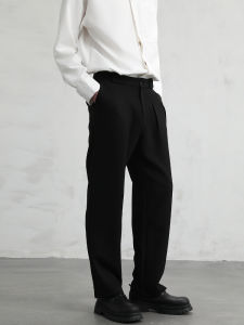 Casual Lightweight Woolen Texture Double Pleat Draping Straight Leg Mens Pants Elegant Minimalist Vintage Style Spring Fashion