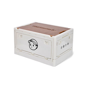 FINERWORLD กล่องเก็บของพับได้แบบพกพาสำหรับใช้ในสวน บ้าน กลางแจ้ง พร้อมฝาปิดทำด้วยไม้และแผ่นโต๊ะพับได้ กล่องเก็บของสำหรับรถ