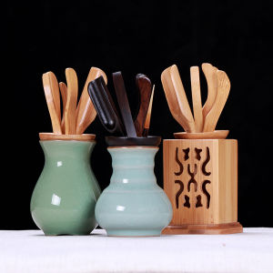 Bộ 6 Đồ Trà Bằng Gốm Sứ Xanh Longquan Phong Cách Trung Hoa Bộ Phụ Kiện Trà Bằng Gỗ Đàn Hương Gỗ Cánh Gà Tre Trà Đạo