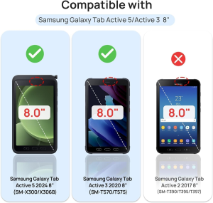 Clear Case For Samsung Galaxy Tab Active 3 2020 (8.0") SM-T570/T575/T577 TPU Cover For Tab Active 5 2024 SM-T300 / SM-T306B 8-in