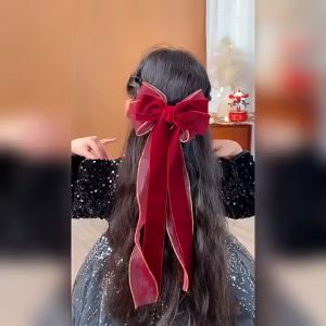 Kẹp nơ dài tiểu thư màu đỏ hồng - sản phẩm cao cấp