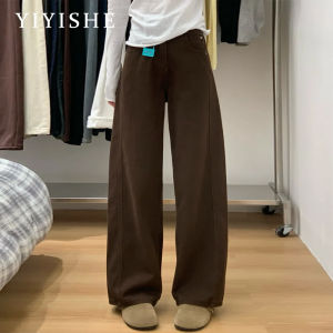 American Style Wide Leg Knife Edge Jeans Womens Loose Fit Casual Straight Cotton Pants High Waist Slimming Autumn New Arrivals