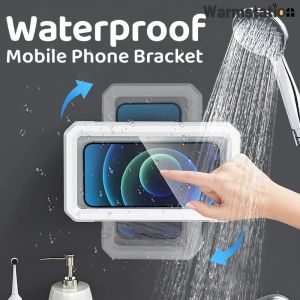 Wall Mounted Rotatable Bathroom Waterproof Mobile Phone Case Anti Fog Shower Mobile Phone Storage Box Shell Touchscreen TV View