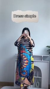 [Basica Moda] 84554 Gaun Dress Midi Wanita Seahorse Motif Silk Knitted Fabric Import