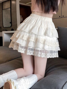 Váy Ngắn Chữ a Ren Trắng Cạp Cao Phong Cách Công Chúa Mùa Xuân Hè Cho Nữ Váy Ngắn Xếp Ly Thường Ngày Bằng Polyester