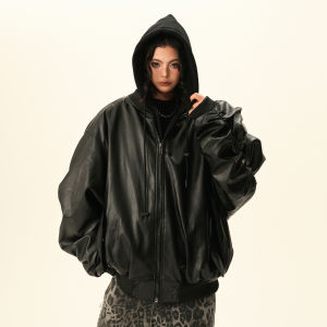 BWKA American Style Thickened PU Leather Jacket Loose Fit Bomber Top for Men And Women Trendy Brand Fall Outerwear