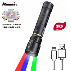 Alonefire | Alonefire Zoom RGB Beam Red Light LED High Power Flashlight USB Rechargeable Torch Camping Outdoor Hiking Hunting Fishing Lamp