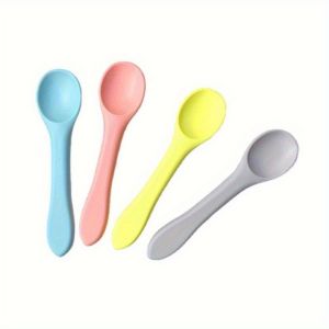 1pc Baby Silicone Spoon Newborn Baby Feeding Spoon Childrens Tableware Dining Complementary Food Soft Head Round Head