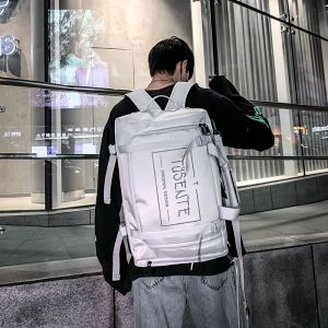 กระเป๋าเป้สะพายหลังผู้ชายความจุขนาดใหญ่ กระเป๋าใส่หนังสือสำหรับนักเรียนมัธยมปลายและนักศึกษาวิทยาลัย กระเป๋าเดินทางสไตล์เกาหลีฮาราจูกุ กระเป๋าสะพายไหล่แบบสองข้าง