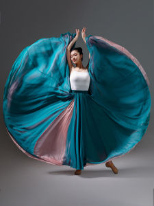 Modern Dance Skirt 360 Degree Rotation Silk Performance Costume Classical Dance Practice Half Body Skirt Double Sided Wear