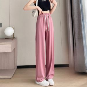 LANGPIN | Ice Silk Wide Leg Pants Women Summer Thin High Waist Draped Extended Floor Length Slimming Straight Casual Trousers