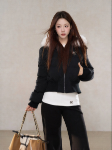 YIKEXIAOYEMEI | Áo Khoác Lông Đen Hooded Mới Xu Hướng