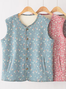 Middle-Aged and Elderly Ladies Vest New Arrival Fall and Winter Fleece-lined Thickening Print plus Size Ladieswear Heattech Cardigan Vest