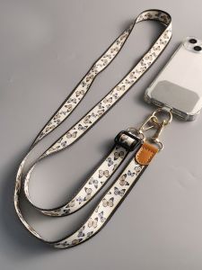 สายรัดโทรศัพท์แบบสะพายข้างผู้หญิง สายรัดผ้าแคนวาสแบบกว้าง ลายดอกไม้สีสันสดใส สายรัดโทรศัพท์แบบยาว ไม่ทำให้คอเสียดสี สายรัดโทรศัพท์แบบมีรูปผีเสื้อขนาดเล็ก