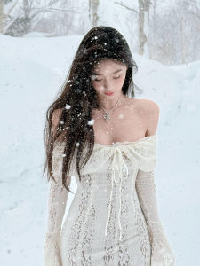 ชุดเดรสยาวแขนยาวผ้าลูกไม้รัดเอวสไตล์ฝรั่งเศสสำหรับผู้หญิง ชุดเดรสยาวเอวสูงทรงเอเอวเข้ารูปแขนกุด