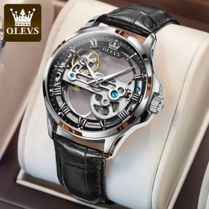 【otomatis】 OLEVS jam tangan cowok terbaru 2024 anti ai Desain berongga yang keren aki laki original tahan karat dial tali kulit
