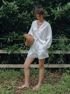 SHEITAOZI | Autumn Loose White Tied Linen Shirt