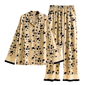 yuenei | ชุดนอนแขนยาวผ้าฝ้ายสำหรับสตรี ฤดูใบไม้ร่วง