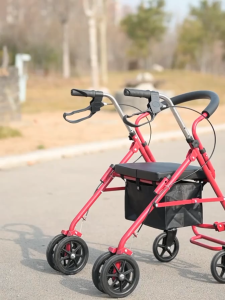 Foldable Walker with Seat and Double Wheels Pushchair and Leisure Stroller for Seniors