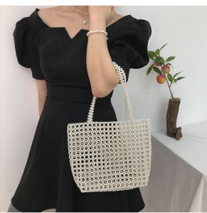French Hollow Pearl Tote Handmade Beaded DIY Material Package Bead Woven Bag Self-Made Bead Bag