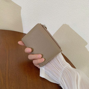 Slim Short Fashion Wallet for Women Pure Color Multi-Card Slot Japanese Style PU Zipper Coin Bag Youth Horizontal Shape Soft Surface
