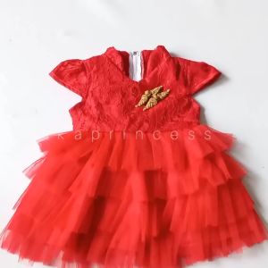 Dress Gaun Cheongsam Sanghai Bayi 0 6 Bulan Baju IMLEK Anak Perempuan Terlaris Model Chinese NEW YEAR Gaun Brukat Warna Merah Gold Adem Tutu Mekar KA121