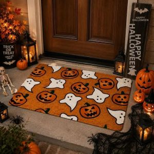 Thảm Chùi Chân In Hình 2D VIKAMA Halloween Chống Trơn Trượt Thiết Kế Hình Dơi Ma Bí Ngô Trang Trí Nhà Cửa Phong Cách Hiện Đại Chất Liệu Polyester Không Dệt