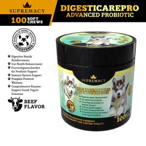 Supremacy DigestiCarePro Advanced Probiotic Soft Chews for Dogs – Salmon Flavor Digestive & Immune Health Support Enriched with Probiotics Prebiotics & Vitamins