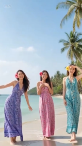 Antnine พร้อมส่ง เดรสผูกคอโชว์หลังเดรสลายดอกไม้ ใส่ไปทะเล maxidress