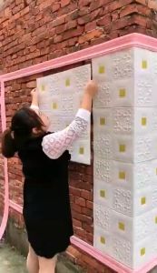 Paket 20 Lembar Wallpaper Dinding 3D Anti Air Foam Motif Batik Putih Gold Dekorasi Rumah Termurah