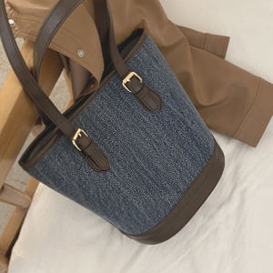 Denim Bucket Bag Womens Single Shoulder Tote Bag Trendy Underarm Bag Small Quality Large Capacity Casual Magnetic Buckle Closure