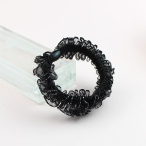 Qian Man เกาหลีลูกไม้อุปกรณ์เสริมผมริบบิ้นสีดําหนาขนาดใหญ่ผมยืดหยุ่นสําหรับ Braiding Horse TAIL ผม