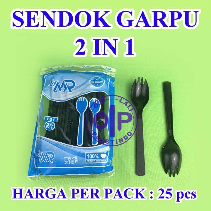 Isi 25pcs Sendok Plastik 2in1 Sendok Garpu Makan Hitam Lazada