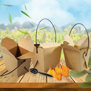 Disposable Handheld Kraft Paper Food Packaging Box Takeaway Rice Bowl Noodles Pasta Container Chinese Restaurant Delivery Box
