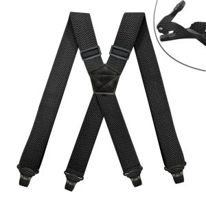 Heavy Duty Work Suspenders for Men 3.8cm Wide X-Back with 4 Plastic Gripper Clasps Adjustable Elastic Trouser Pants Braces-Black