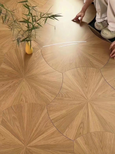 Soft Light Velvet Special-Shaped Lotus Leaf Wood Grain Brick Floor Tile Bedroom Living Room Imitation Wood Floor Tile 520x600 Floor Tile