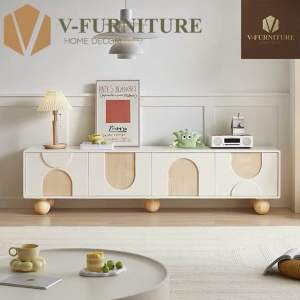 Kệ TV phòng khách REVERSE cốt gỗ MDF họa tiết đảo nghịch với chân bi gỗ tròn sang trọng hiện đại KT-08