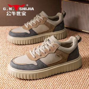 Bull Family Mens Shoes 2025 New Autumn Breathable Versatile Thick Bottom Work Shoes Low Help American Retro Casual Shoes