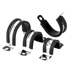 Stainless Steel 304 U-Shaped Pipe Clamp Fixed Tube Holder Cable Gripper Rubber Strip Clamp for Steel Pipe Mounted Bracket
