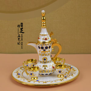 Xinjiang Ethnicity Craftwork Colorful Tin Metal Miniature Wine Set Decorative Figurine Collectible Gift Memorabilia Decoration