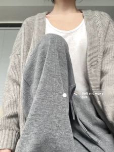 Grey High-Waisted Soft Cotton Leggings for Women with Fleece Lining Casual Straight-Leg Design for Autumn and Winter