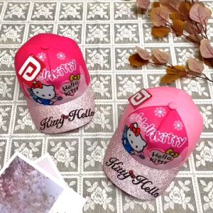 Mũ lưỡi trai cho bé gái thêu hình mèo kitty đáng yêu phối kim tuyến hồng LADISO - NN25