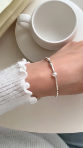 Vòng Tay Bạc Cá Heo  May Mắn Lấp Lánh Đính Ngọc Trai Nữ Tính Thanh Lịch VTCAHEO13