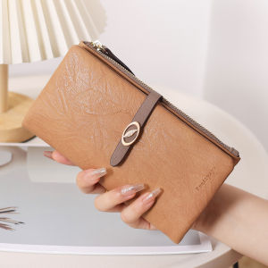 BYUELUN | Fashionable Leaf Pattern Soft Leather Long Wallet With Card Holder