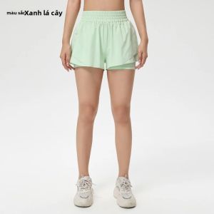 Quần Short Nữ Mỏng Thoáng Khí Co Giãn Cao Chống Chói Dùng Cho Tập Luyện Thể Thao Chạy Bộ Dài Ba Phần Chất Liệu Dệt Kim Trơn