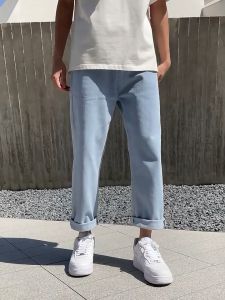 Celana jeans pria panjang celana gombrong cowok Biru muda korean style reguler straight baggy pants