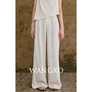 WANGXO | Bộ Áo Camisole Không T Tay Bóng Sọc Bạc và Quần Ống Rộng