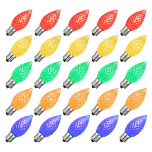 25Pack Multicolor C7 Candle Led Light Bulbs Faceted Plastic Shatterproof Party Garden Outdoor Decor String Light Replace Bulb
