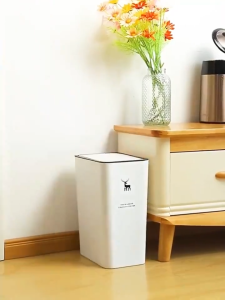 Trash Can with Cover Press Type Rectangular Trash Can for Kitchen Bathroom Bedroom Garbage Bin Container