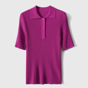 Áo Thun Dệt Kim Ôm Vừa Vặn POLO Họa Tiết Rồng Quả Dâu Tây Thủ Công Kỹ Thuật Dệt Kim Mùa Xuân Mới Áo Thun Cổ Polo